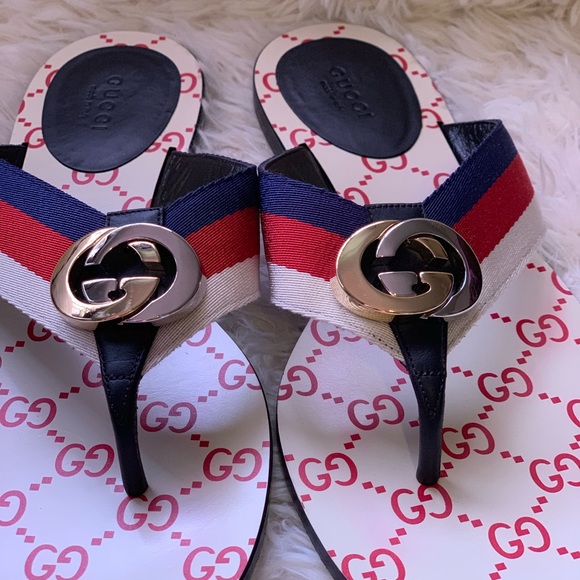 gucci kika gg web flip flop